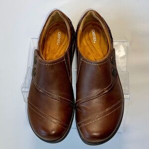 Aetrex Women Karina Leather Loafers Sz 7.5-8 Monk Strap Braided Snaps DM502WM